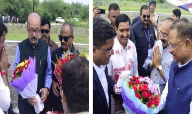 रायपुर : राज्यपाल श्री रमेन डेका और मुख्यमंत्री श्री विष्णु देव साय का बिलासपुर पहुंचने पर हेलीपैड में आत्मीय स्वागत