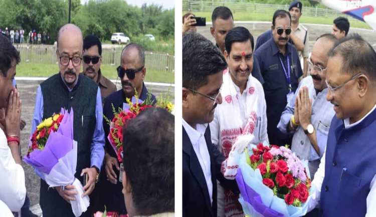 रायपुर : राज्यपाल श्री रमेन डेका और मुख्यमंत्री श्री विष्णु देव साय का बिलासपुर पहुंचने पर हेलीपैड में आत्मीय स्वागत