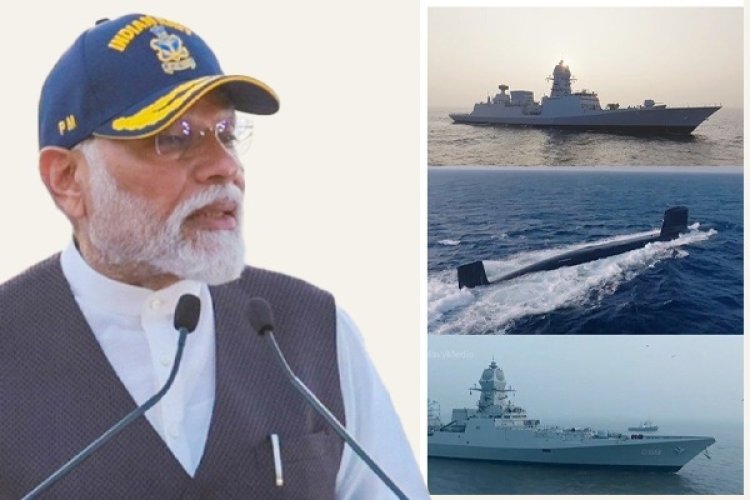 प्रधानमंत्री नरेन्द्र मोदी ने नौसेना के अग्रिम पंक्ति के तीन नए युद्धपोत राष्ट्र को समर्पित किए